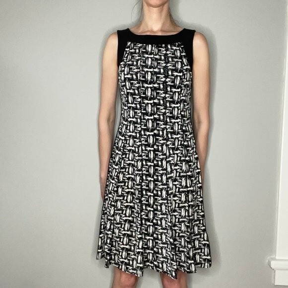 Perceptions New York Abstract Paneled Dress Black Cream M Med Medium Sleeveless - Picture 1 of 12